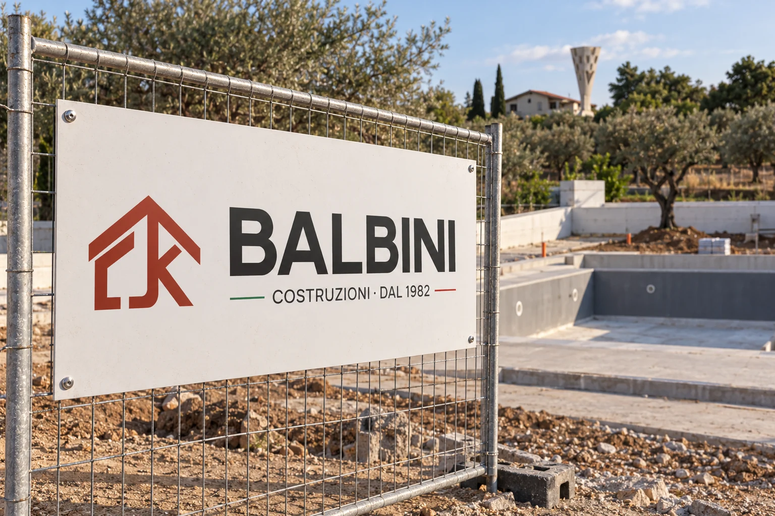 Mockup del cartello di cantiere Balbini Costruzioni · DAL 1982